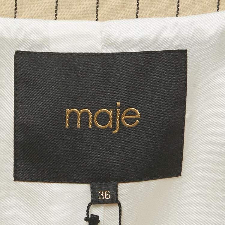 Pre Owned  Maje Beige Striped Cotton Blend  Belted Blazer S 