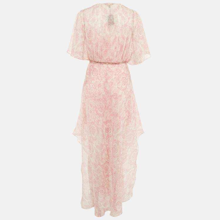Pre Owned Maje Pink Paisley Print Lurex Crepe Asymmetric Flared Scarf Dress S