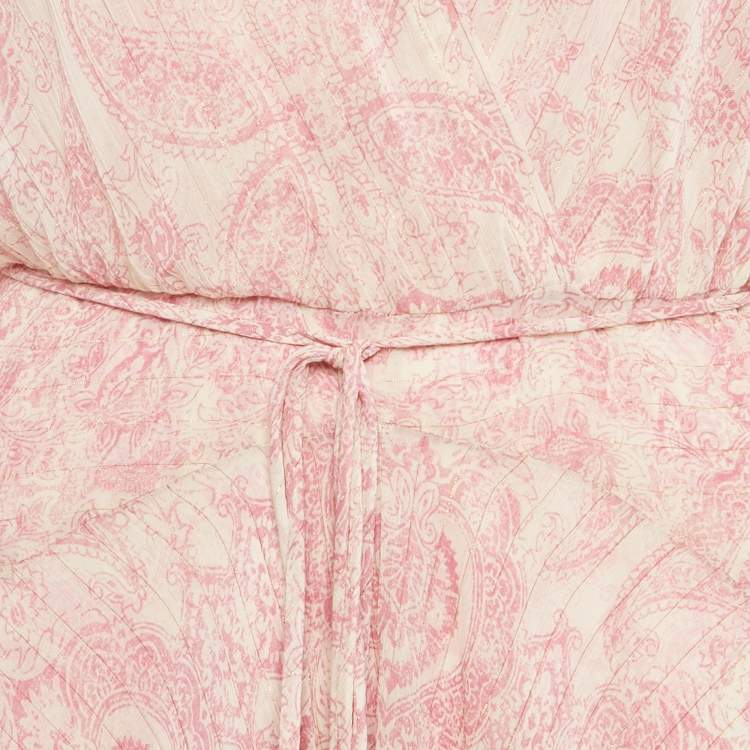 Pre Owned Maje Pink Paisley Print Lurex Crepe Asymmetric Flared Scarf Dress S
