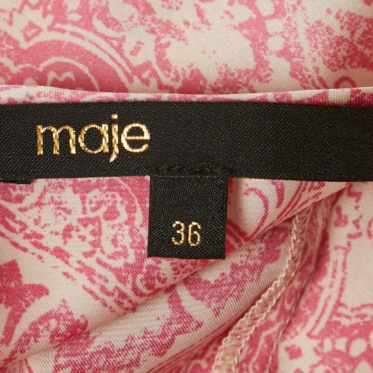 Pre Owned Maje Pink Paisley Print Lurex Crepe Asymmetric Flared Scarf Dress S