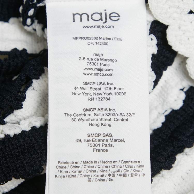 Pre Owned  Maje White/Navy Blue Striped Crochet Rosette Mini Dress M