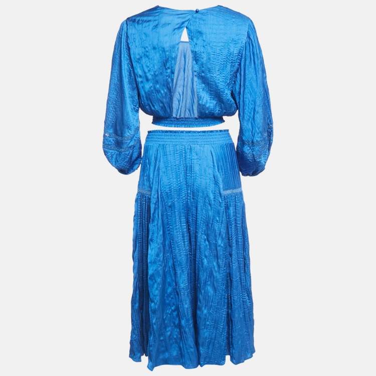 Pre Owned Maje Blue Crepe Lace Trimmed Top and Skirt Set M/S