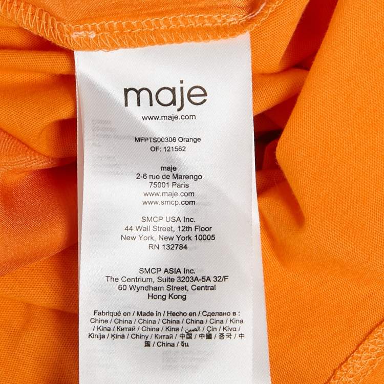 Pre Owned Maje Orange Logo Embroidered Silk T-Shirt S