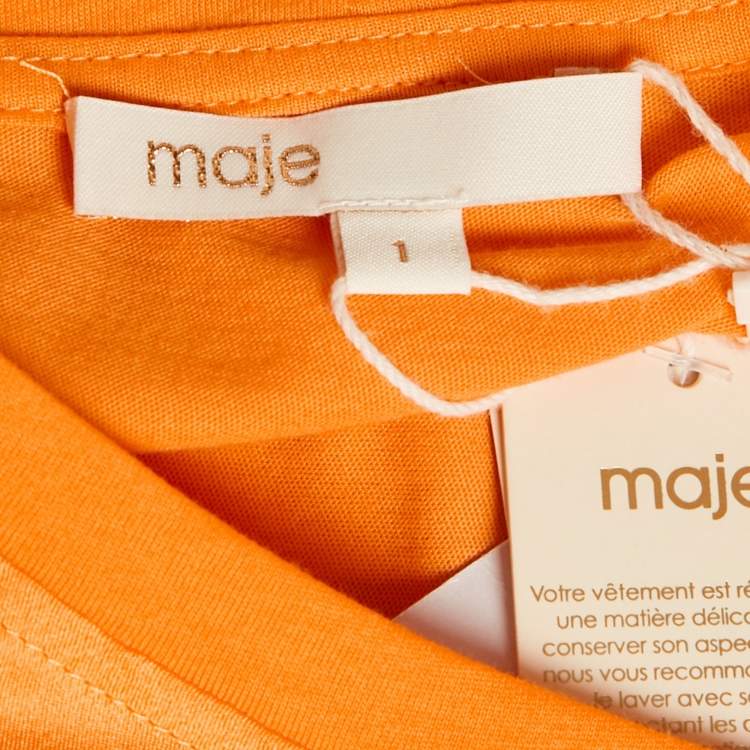 Pre Owned Maje Orange Logo Embroidered Silk T-Shirt S