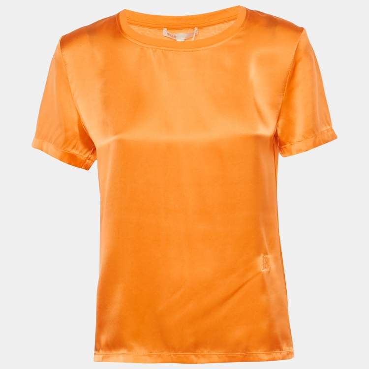 Pre Owned Maje Orange Logo Embroidered Silk T-Shirt S