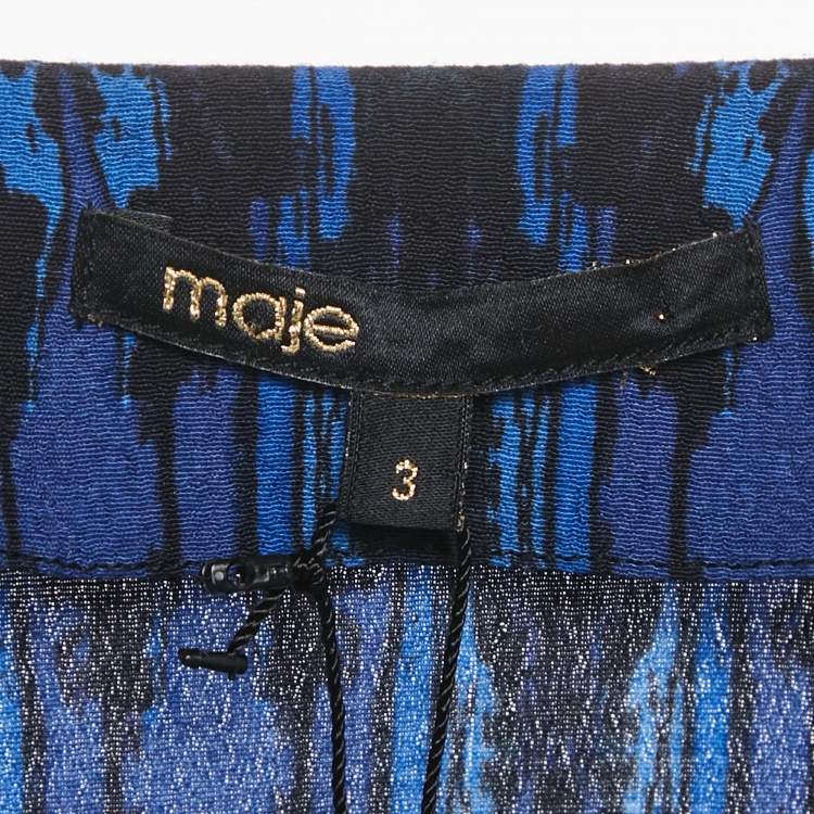 Pre Owned Maje Blue Printed Crepe Mini Dress L