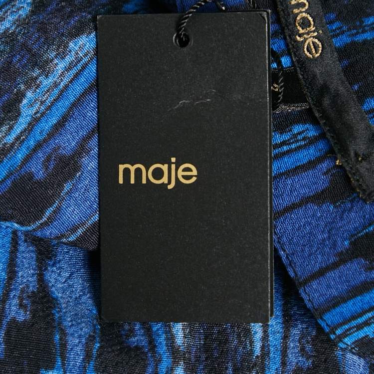 Pre Owned Maje Blue Printed Crepe Mini Dress L