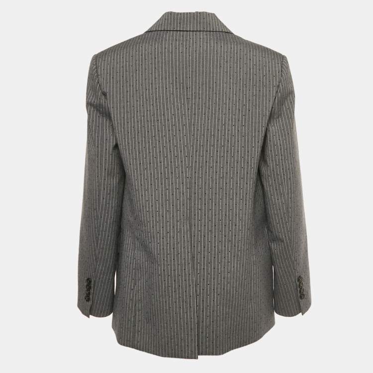 Pre Owned Maje Grey Pinstriped Rhinestone Embellished Blazer S
