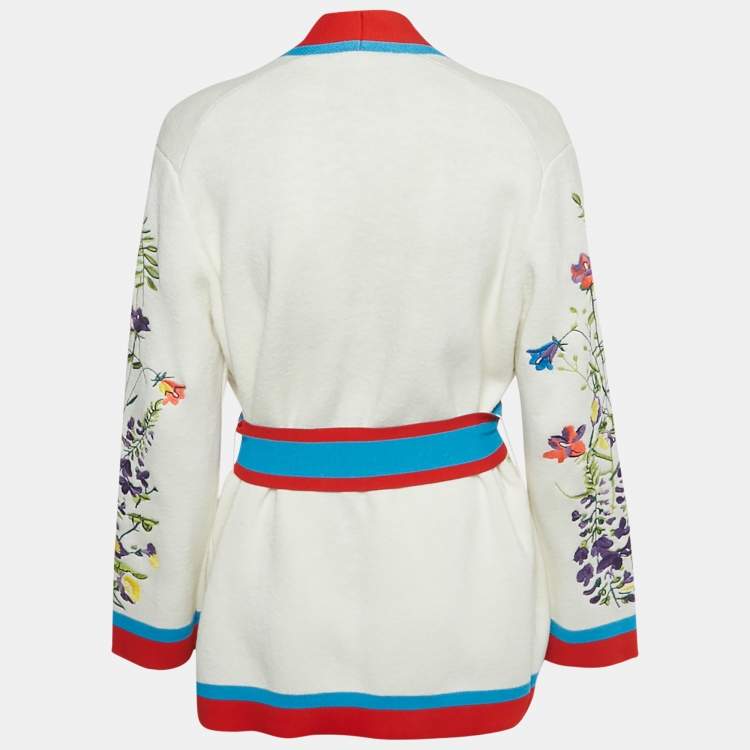 Pre Owned Maje White Floral Embroidered Stretch Knit Cardigan S