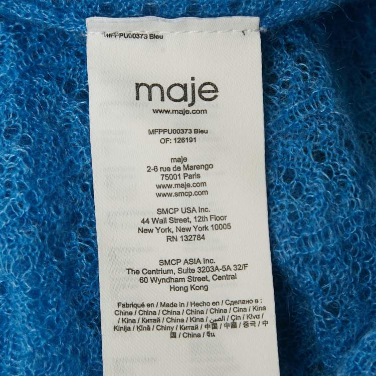 مملوكة مسبقًا Maje Blue Mohair Wool Open Knit Ruffled Top L