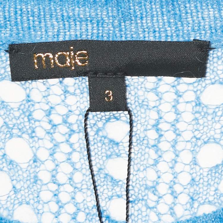 مملوكة مسبقًا Maje Blue Mohair Wool Open Knit Ruffled Top L