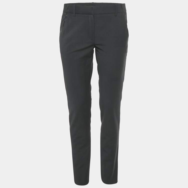 مملوكة مسبقًا Maje Anthracite Grey Checked Wool Decolore Tailored Trousers S