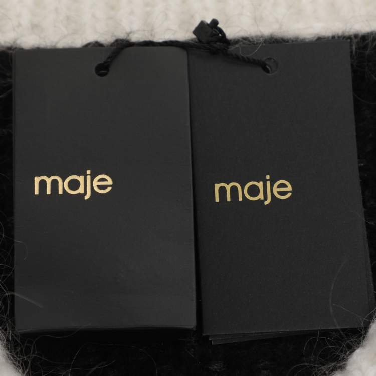 مملوكة مسبقًا Maje Black/White Knit Wool Button Front Sweater L