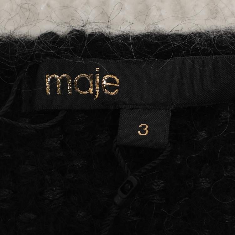 مملوكة مسبقًا Maje Black/White Knit Wool Button Front Sweater L