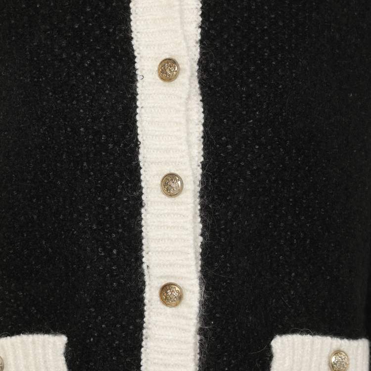 مملوكة مسبقًا Maje Black/White Knit Wool Button Front Sweater L