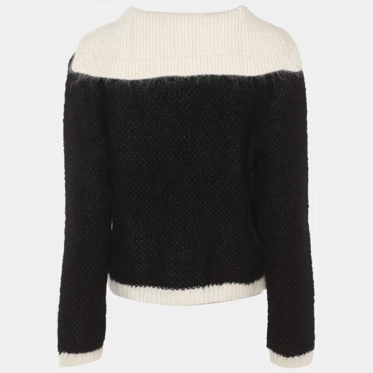 مملوكة مسبقًا Maje Black/White Knit Wool Button Front Sweater L
