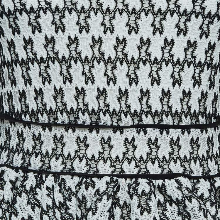 Pre Owned Maje Black/White Royan Embroidered Lace Mini Dress M