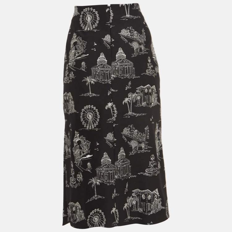 Pre Owned Maje Black Embroidered Crepe Midi Skirt S   