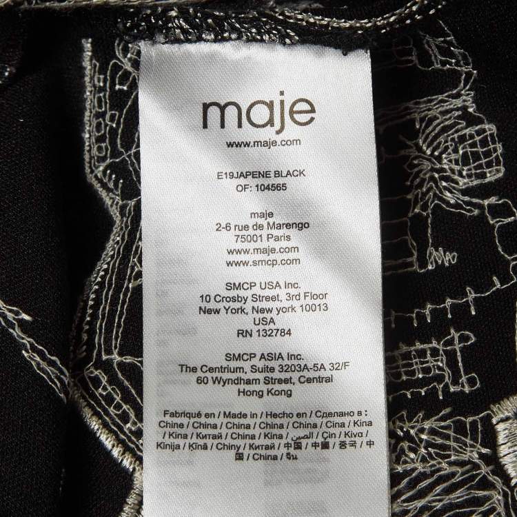 Pre Owned Maje Black Embroidered Crepe Midi Skirt S   