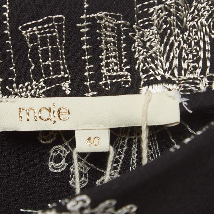 Pre Owned Maje Black Embroidered Crepe Midi Skirt S   