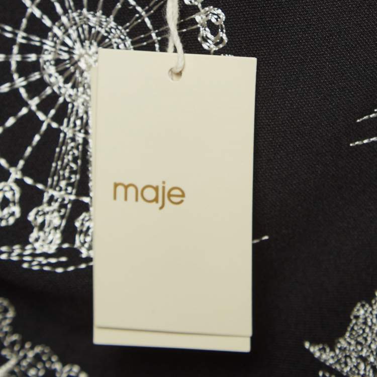 Pre Owned Maje Black Embroidered Crepe Midi Skirt S   