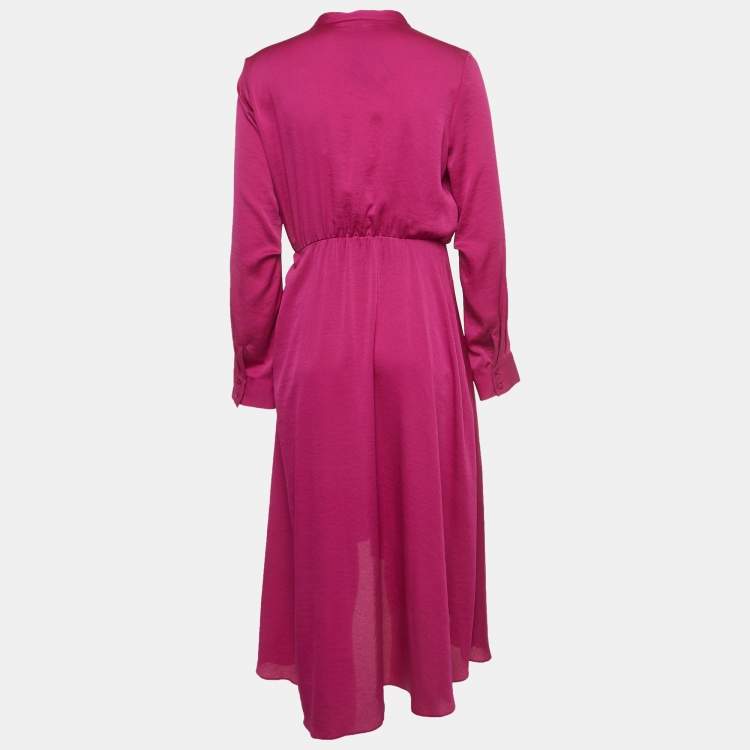 Pre Owned Maje Pink Satin Crepe Asymmetrical Midi Dress L