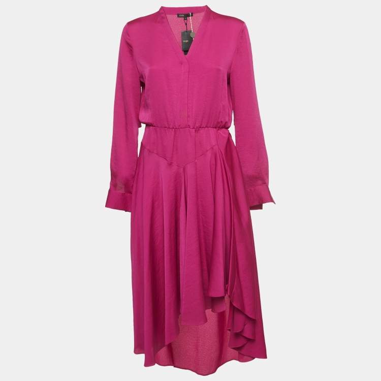 Pre Owned Maje Pink Satin Crepe Asymmetrical Midi Dress L