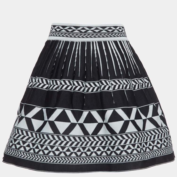 Pre Owned Maje Navy Blue Patterned Knit Flared Mini Skirt S