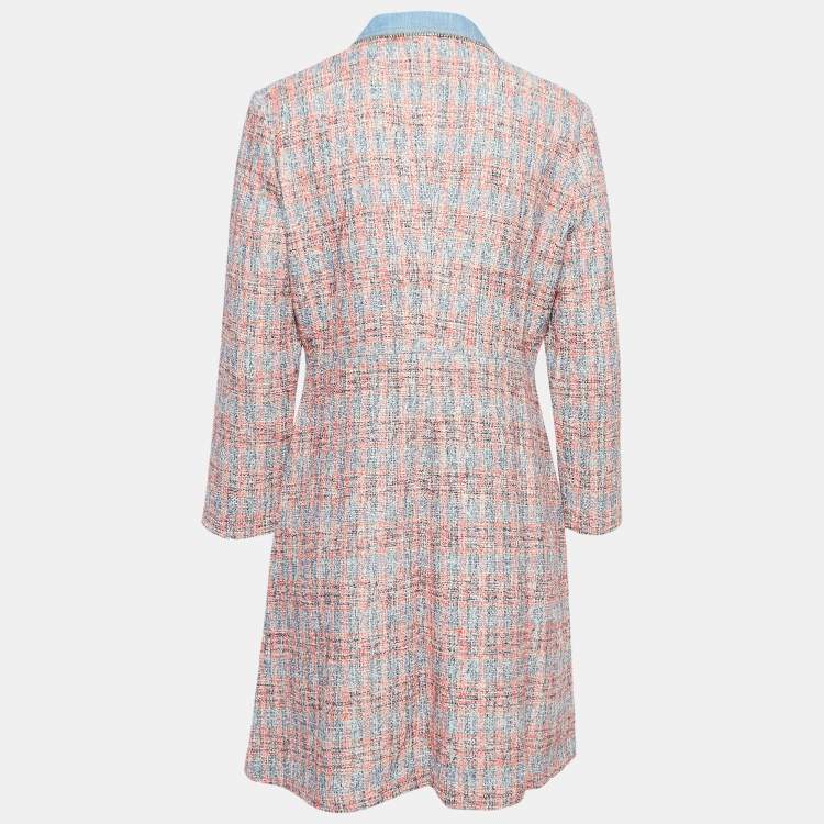 Pre Owned Maje Red/Blue Tweed Shirt Mini Dress XL