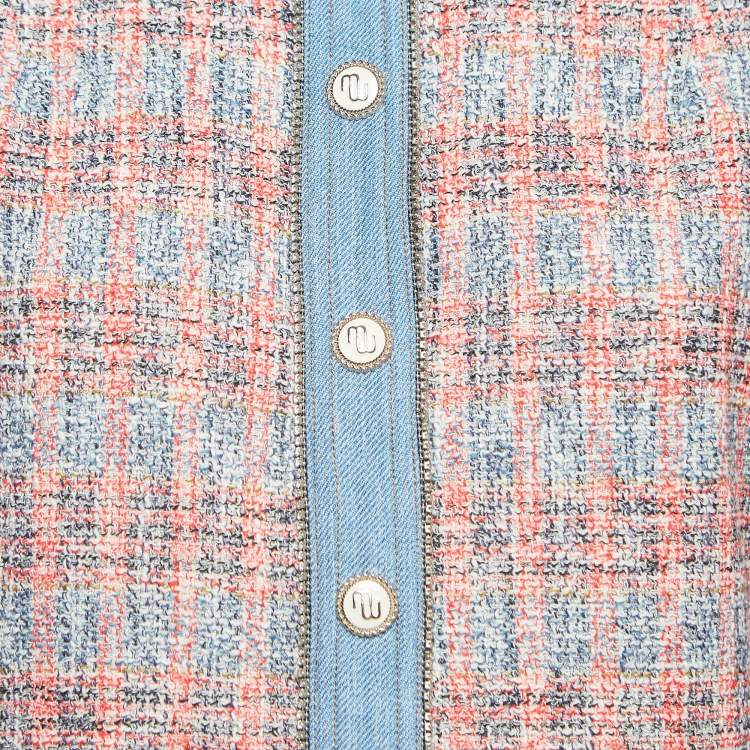 Pre Owned Maje Red/Blue Tweed Shirt Mini Dress XL