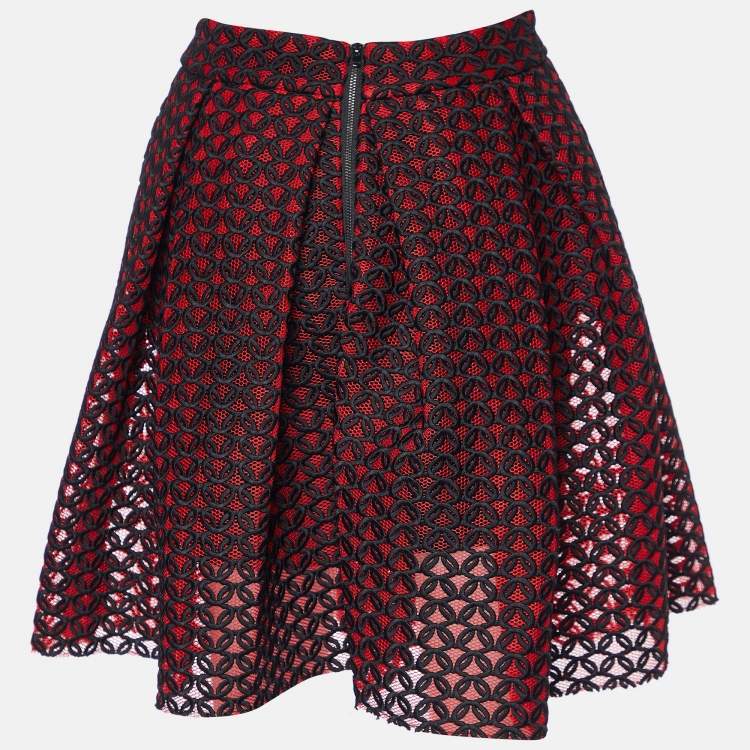 Pre Owned Maje Rouje Embroidered Mesh Juliette Flared Skirt S