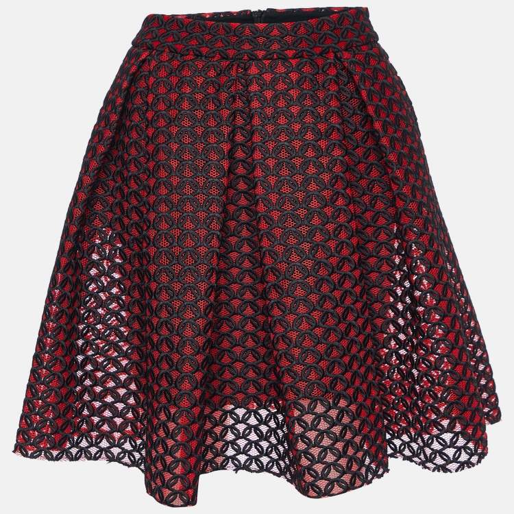 Pre Owned Maje Rouje Embroidered Mesh Juliette Flared Skirt S
