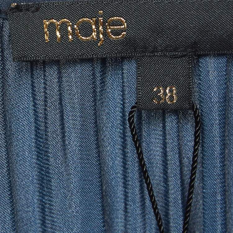 Pre Owned Maje Navy Blue Satin Ruffled Mini Dress M