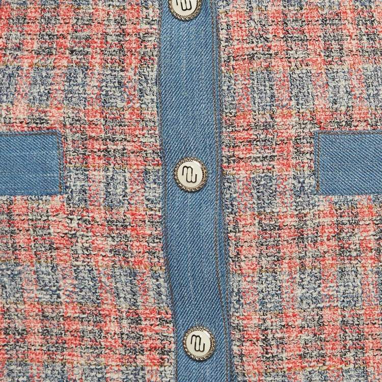 Pre Owned Maje Multicolor Tweed Buttoned Front Mini Skirt L