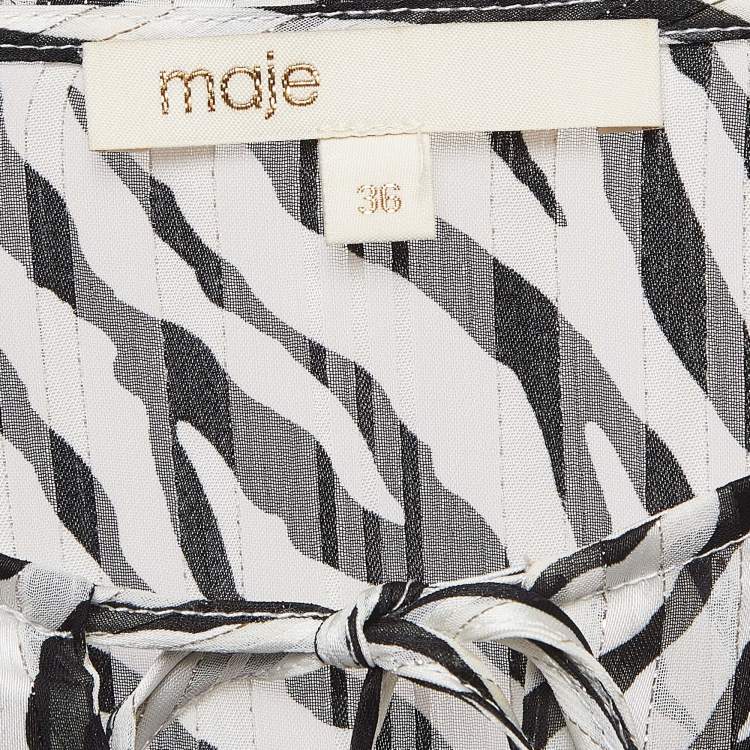 Pre Owned Maje Black/White Zebra Print Lurex Crepe Ruffled Maxi Dress S