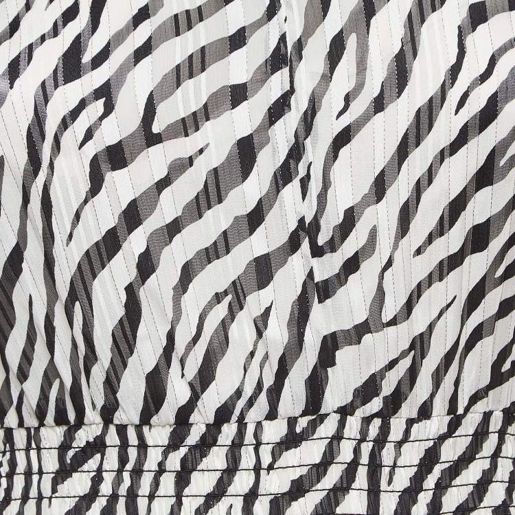Pre Owned Maje Black/White Zebra Print Lurex Crepe Ruffled Maxi Dress S