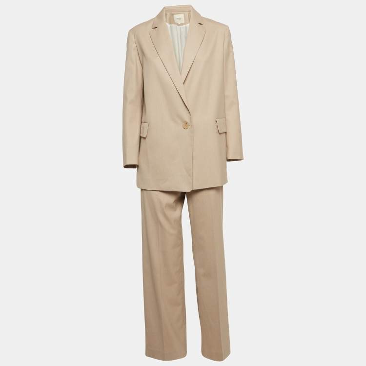 Pre Owned Maje Beige Wool Blend Single Breasted Pants Suit S