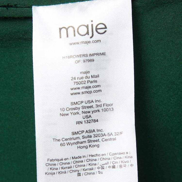 Pre Owned Maje Green Floral Print Lace Trim Crepe Asymmetric Midi Dress M 