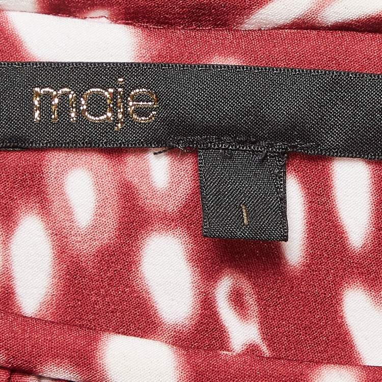 مملوكة مسبقًا Maje Red Printed Pleated Full Sleeves Mini Dress S