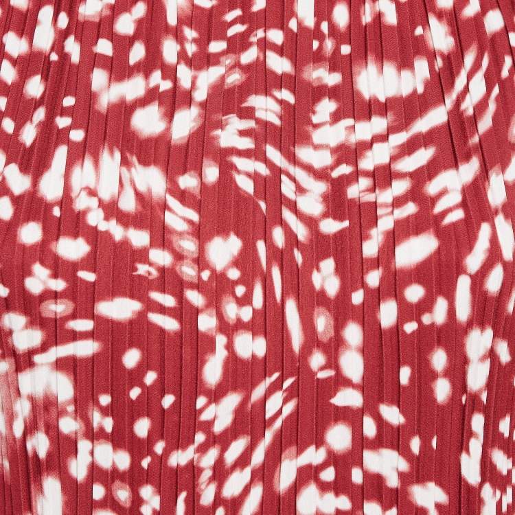 مملوكة مسبقًا Maje Red Printed Pleated Full Sleeves Mini Dress S