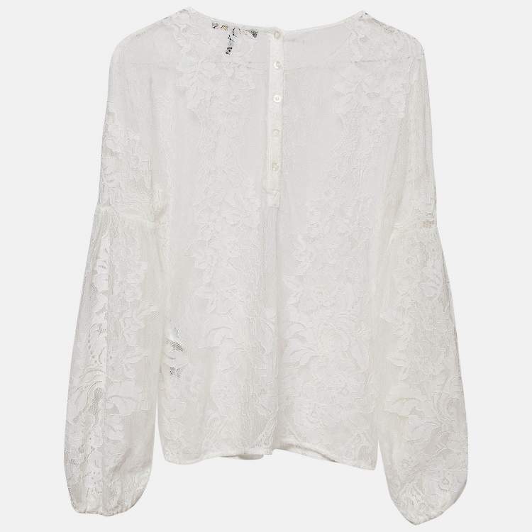 Pre Owned Maje White Lace Long Sleeves Blouse L