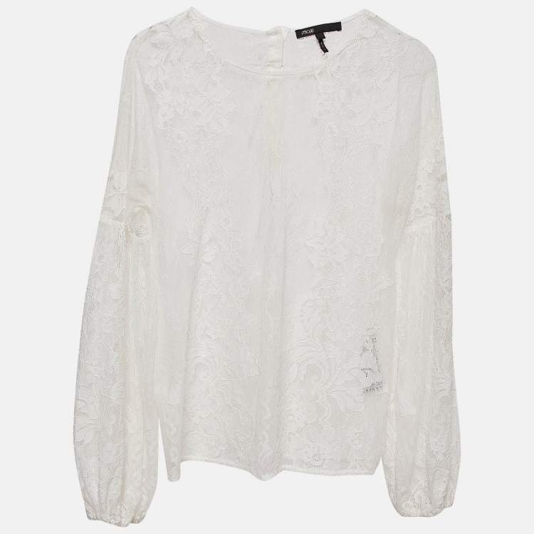 Pre Owned Maje White Lace Long Sleeves Blouse L