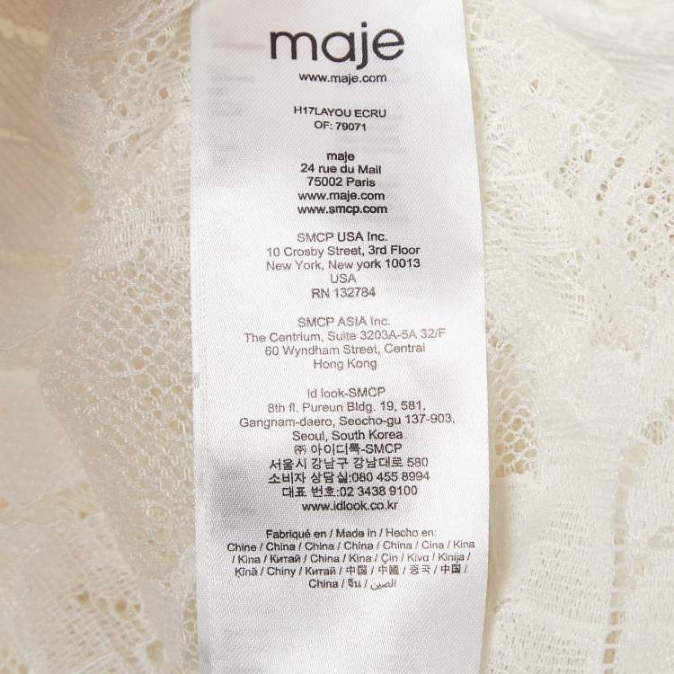 Pre Owned Maje White Lace Long Sleeves Blouse L