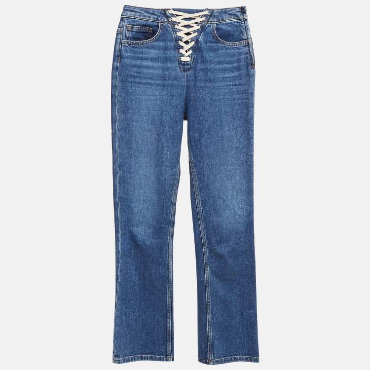 Pre Owned Maje Blue Lace-Up Denim High Rise Jeans XS Waist 26"