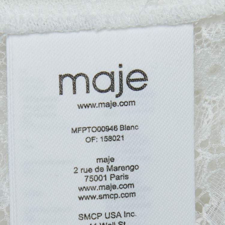 Pre Owned Maje White Floral Lace Semi Sheer Top S