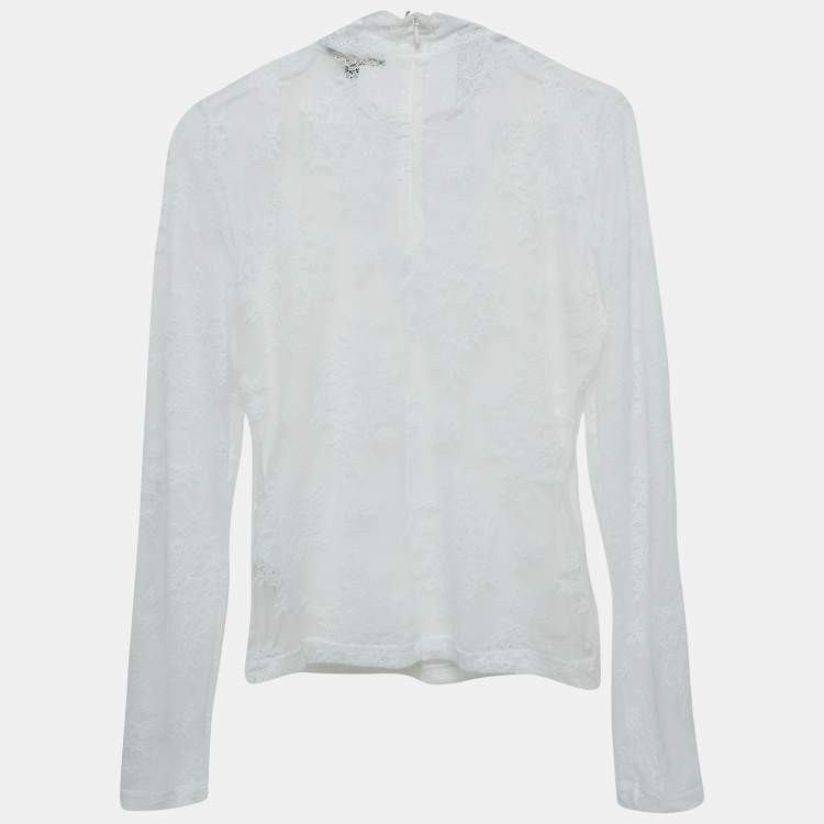 Pre Owned Maje White Floral Lace Semi Sheer Top S