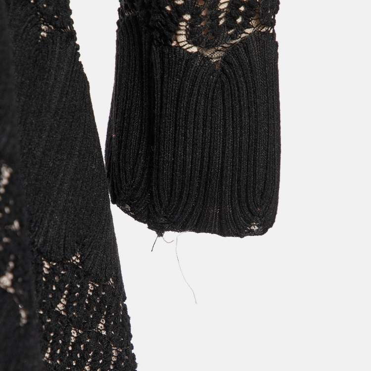 مملوكة مسبقًا Maje Black Knit & Lace Relane Fit & Flare Dress S