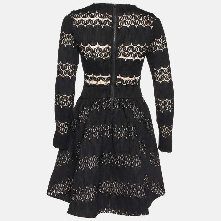مملوكة مسبقًا Maje Black Knit & Lace Relane Fit & Flare Dress S