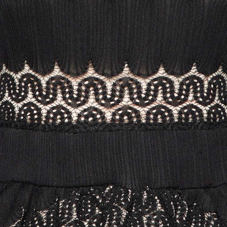 مملوكة مسبقًا Maje Black Knit & Lace Relane Fit & Flare Dress S