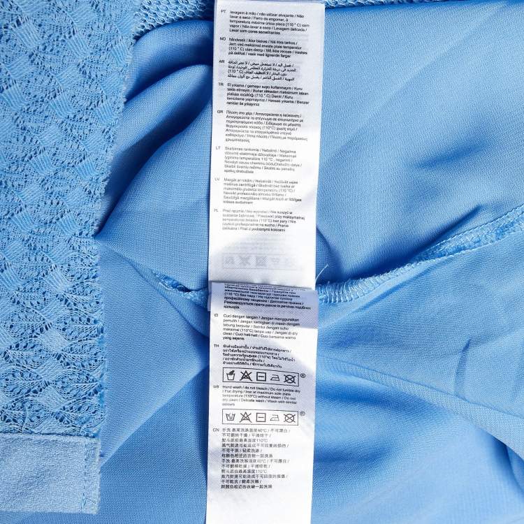 Pre Owned Maje Blue Lace Reglisse Ruffled Cold Shoulder Dress S